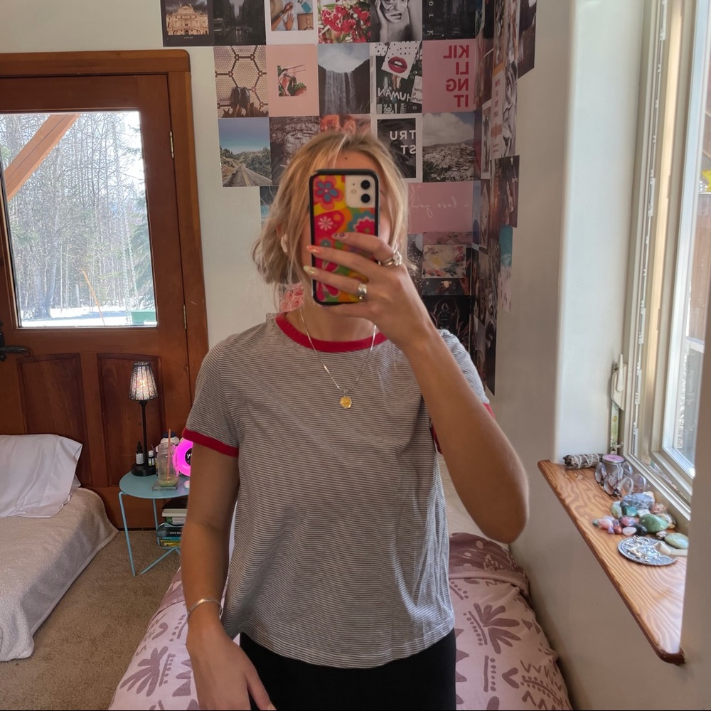 H&M black and white striped ringer short sleeve